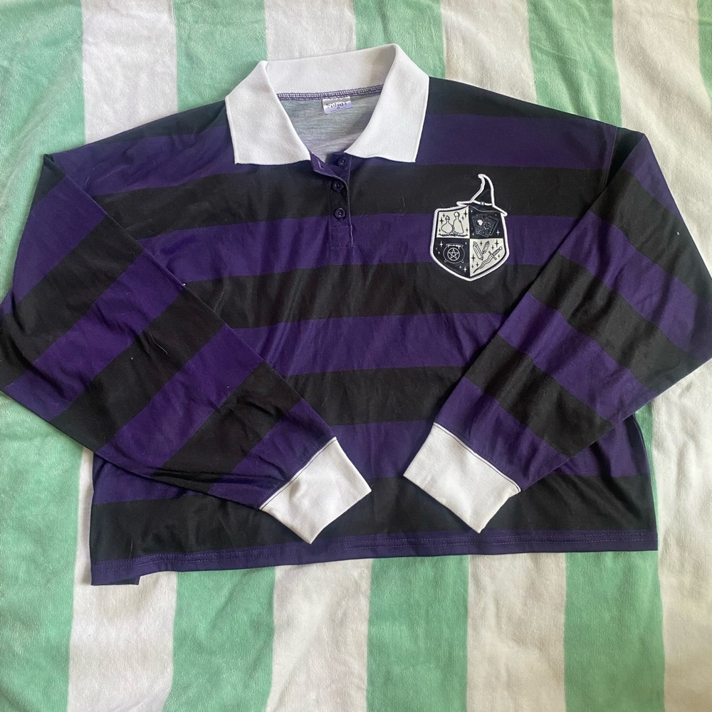 NWOT sz Medium black and purple striped long sleeve coven / Wicca